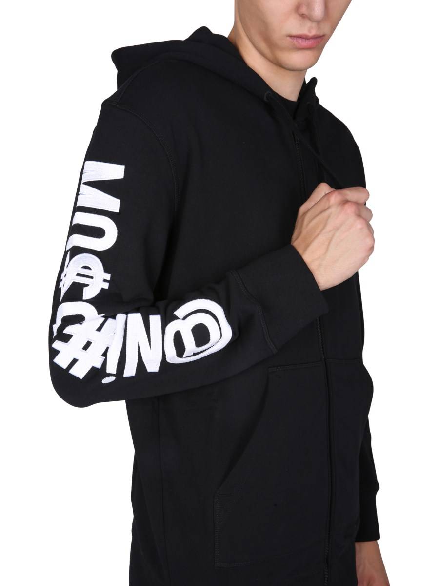 MOSCHINO FELPA IN COTONE CON CAPPUCCIO E RICAMO LOGO