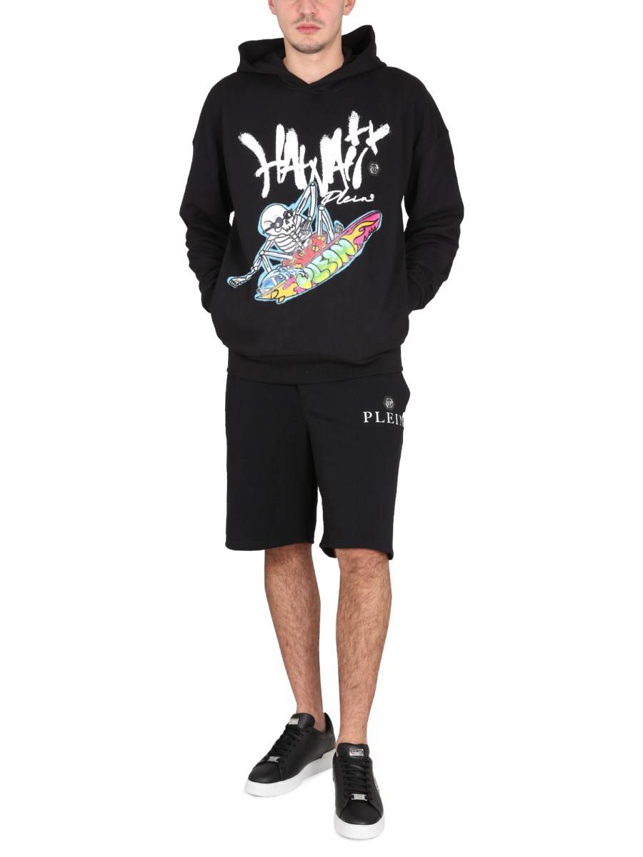 PHILIPP PLEIN FELPA IN COTONE CON CAPPUCCIO E STAMPA LOGO