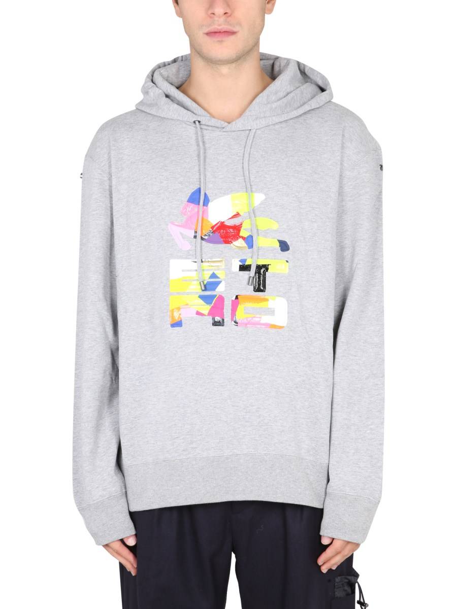 ETRO FELPA IN COTONE CON CAPPUCCIO E STAMPA LOGO PATCHWORK