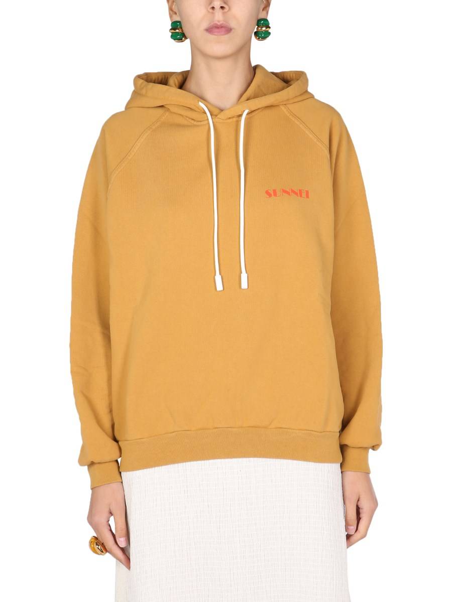 SUNNEI FELPA IN COTONE CON CAPPUCCIO E STAMPA MINI LOGO