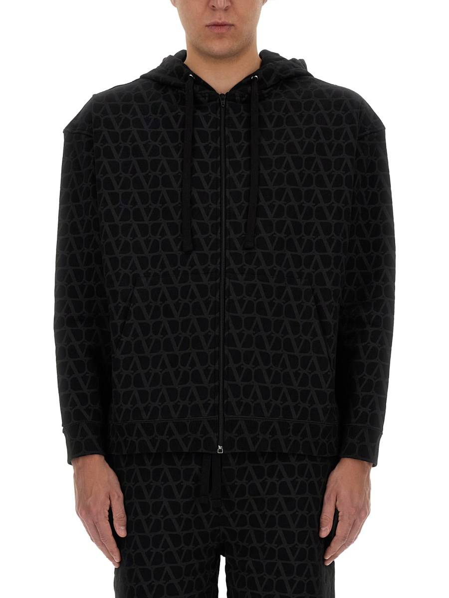 VALENTINO FELPA IN COTONE CON CAPPUCCIO, ZIP E STAMPA TOILE ICONOGRAPHE