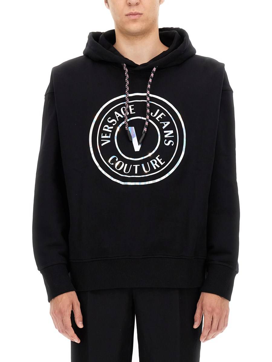 VERSACE JEANS COUTURE FELPA IN COTONE CON LOGO LAMINATO