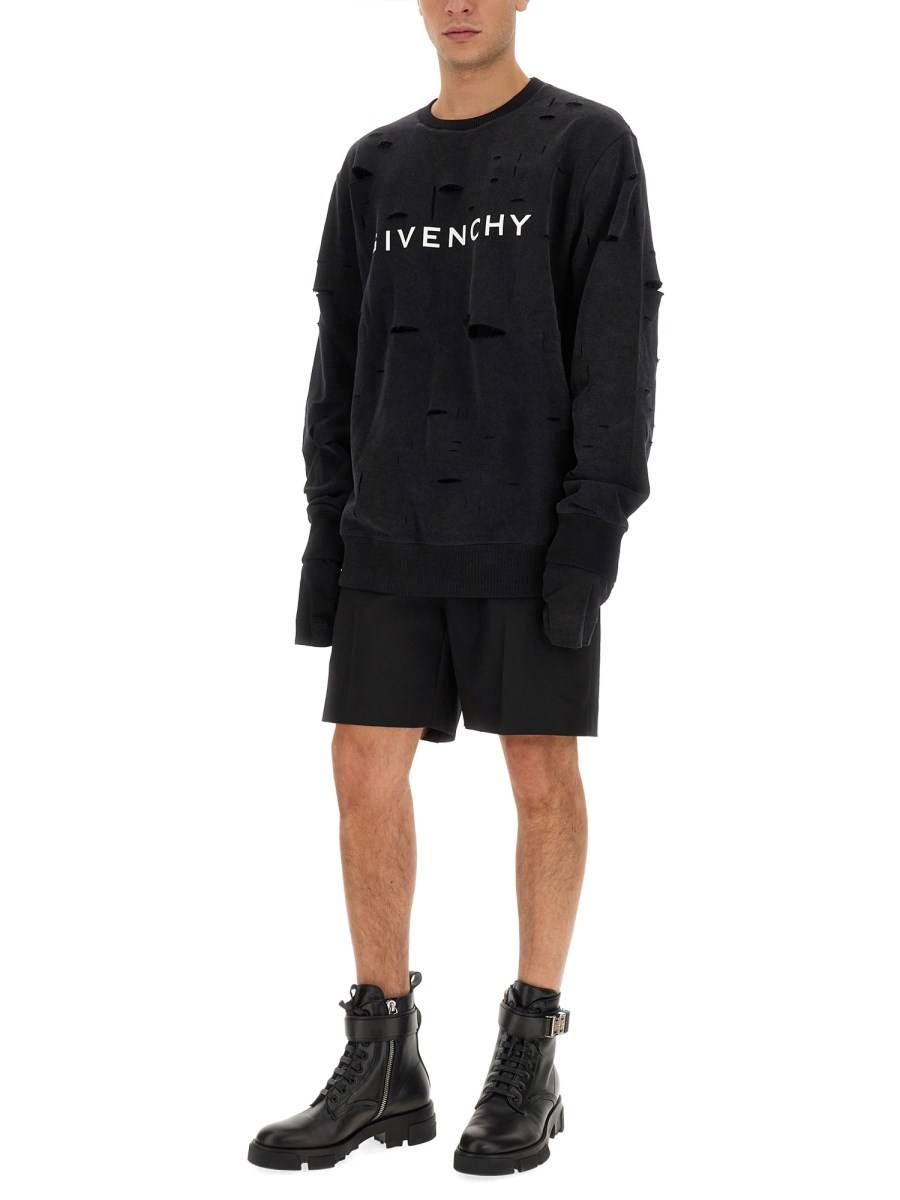 GIVENCHY FELPA IN COTONE EFFETTO STRAPPATO CON LOGO