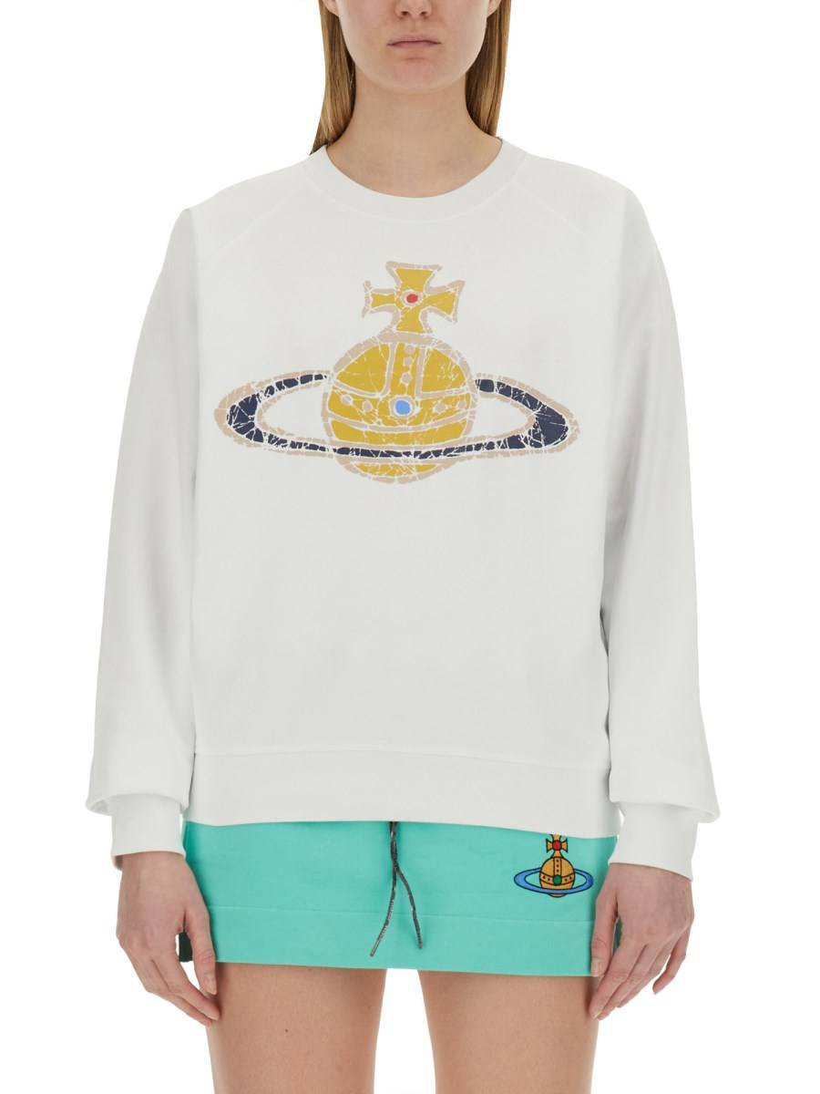 VIVIENNE WESTWOOD FELPA IN COTONE MANICA RAGALAN CON LOGO "TIME MACHINE"