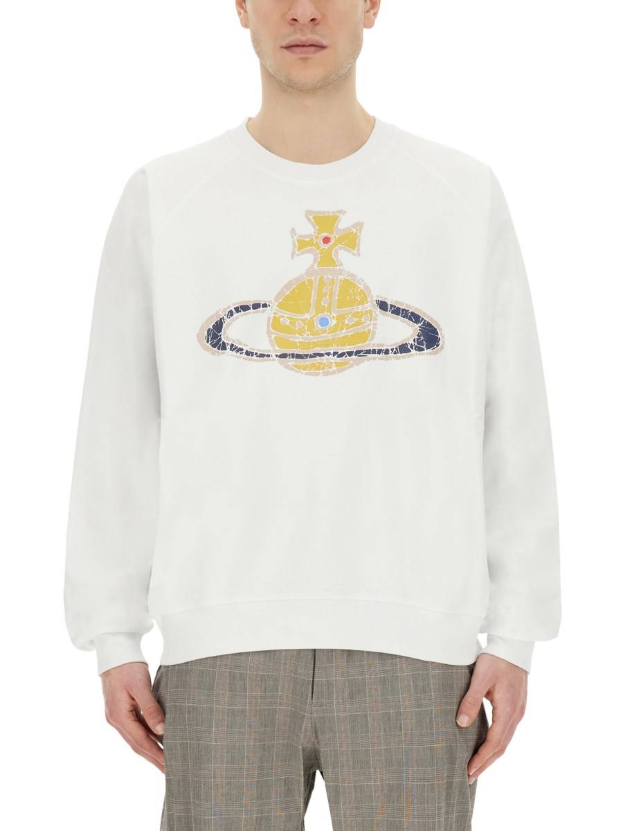VIVIENNE WESTWOOD FELPA IN COTONE MANICA RAGALAN CON LOGO "TIME MACHINE"