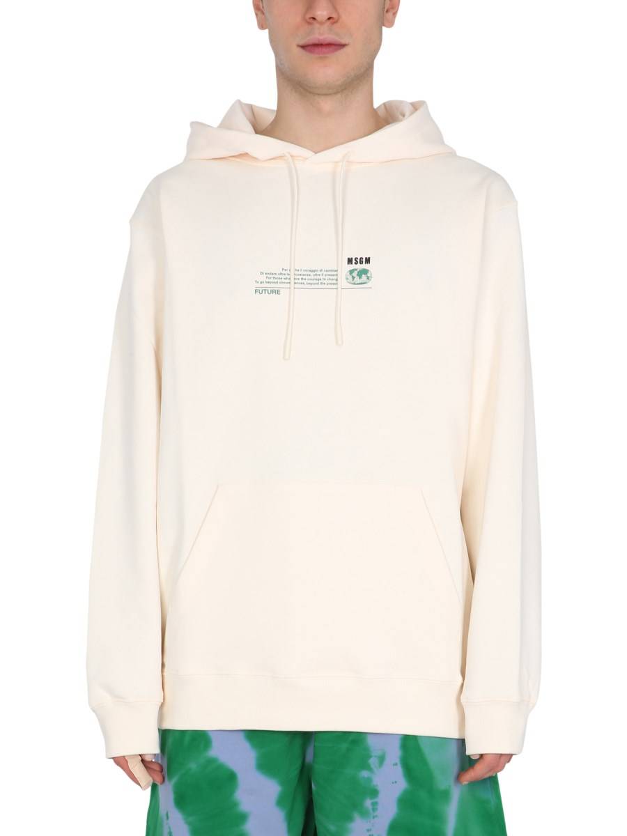 MSGM FELPA IN COTONE ORGANICO CON STAMPA FANTASTIC GREEN