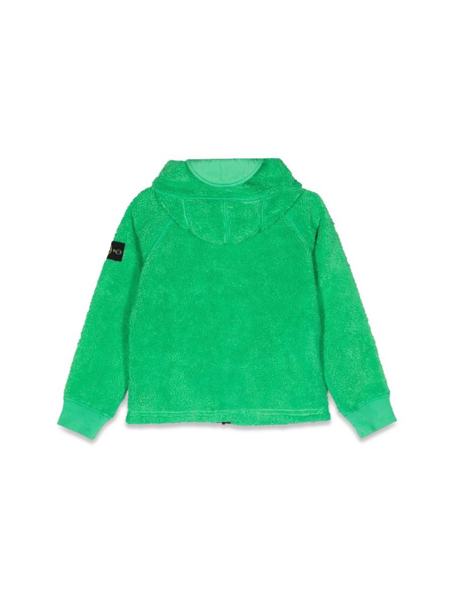 STONE ISLAND FELPA PILE CON CAPPUCCIO E ZIP PATCH LOGO LATERALE
