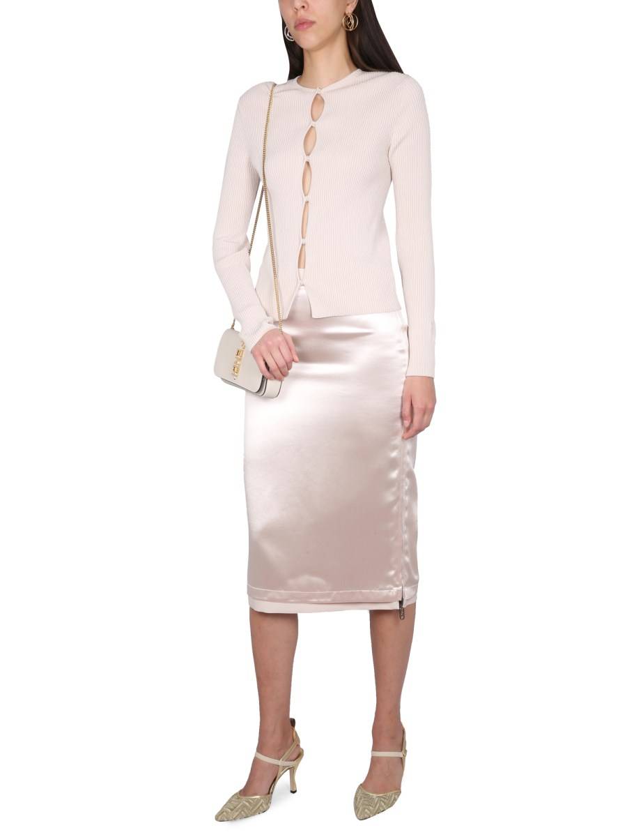 FENDI GONNA IN SATIN E GABARDINA DI LANA