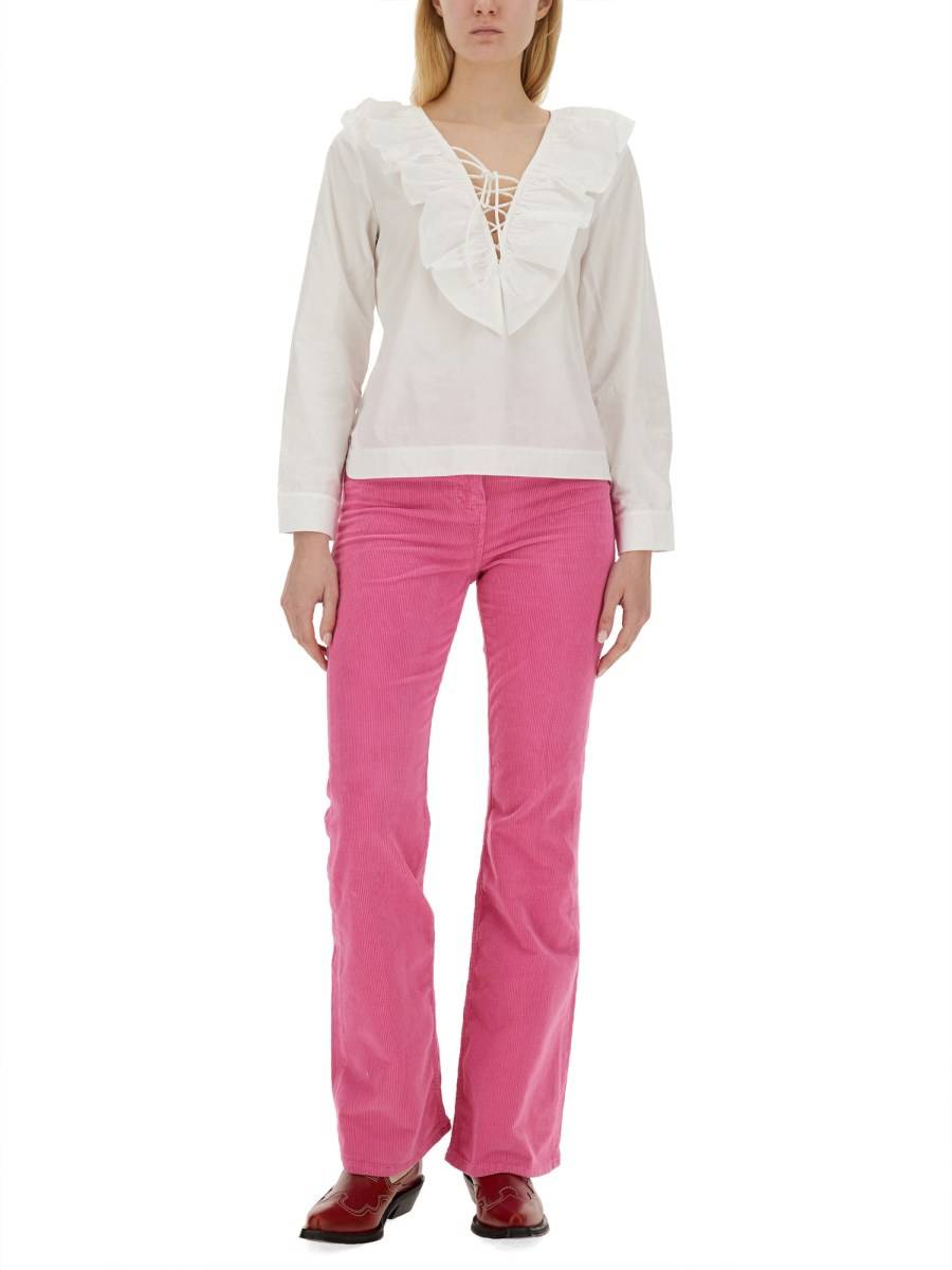 GANNI BLUSA IN POPELINE DI COTONE CON SCOLLO A V