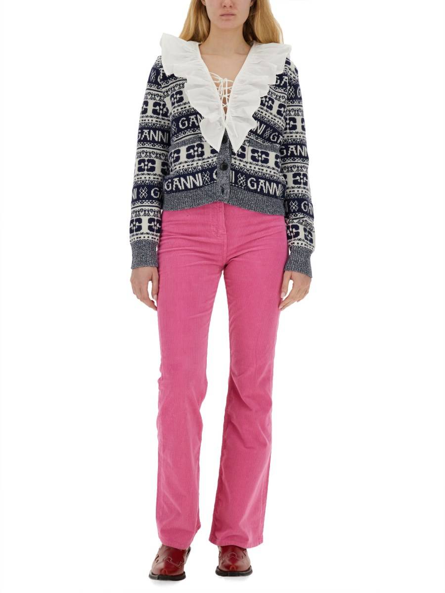 GANNI CARDIGAN IN LANA CON LOGO