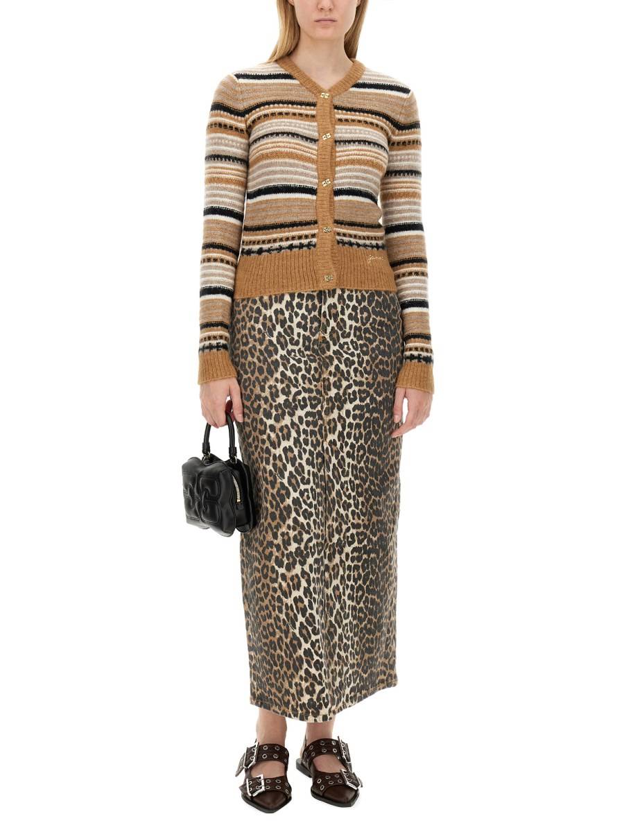 GANNI CARDIGAN IN LANA CON MOTIVO RIGA