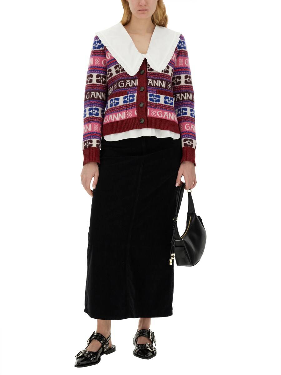 GANNI GONNA MIDI IN DENIM DI COTONE