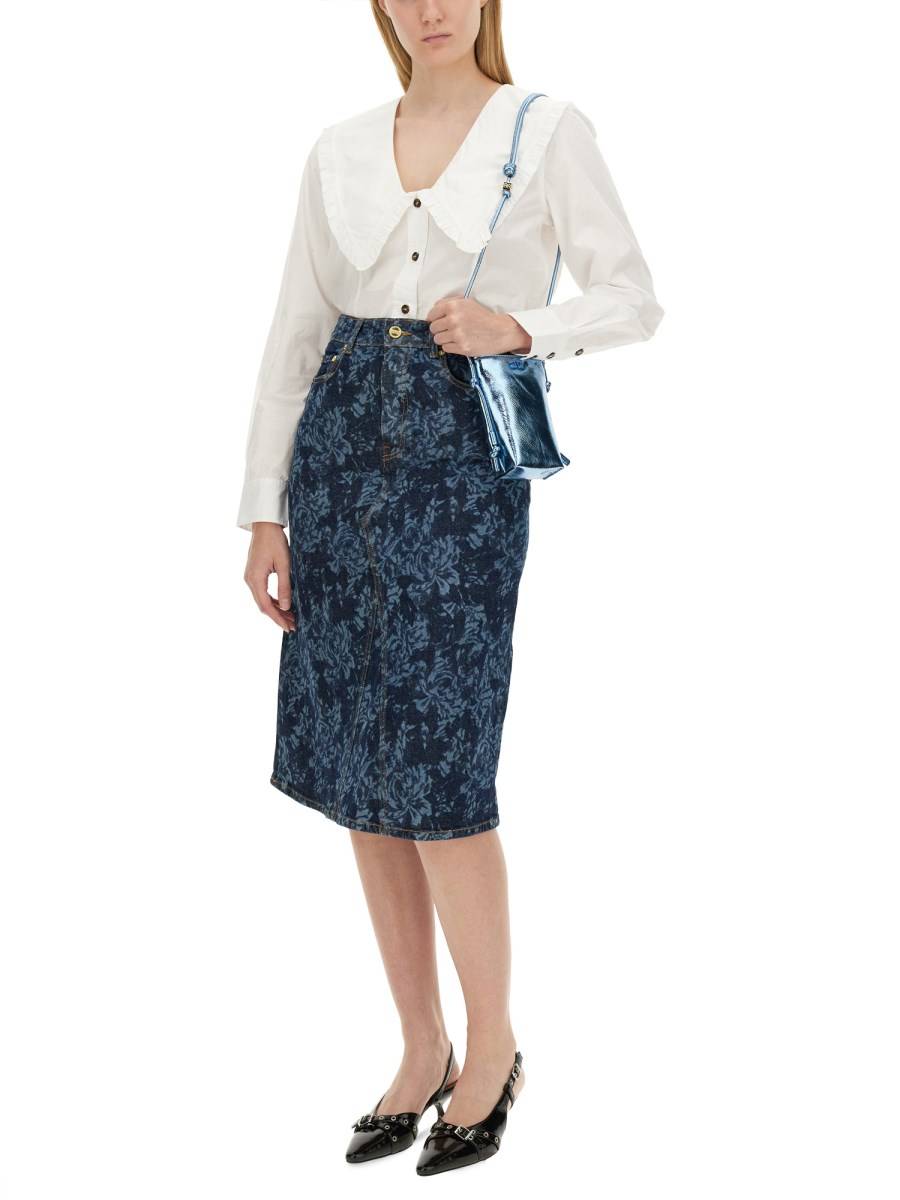 GANNI GONNA MIDI IN DENIM DI COTONE