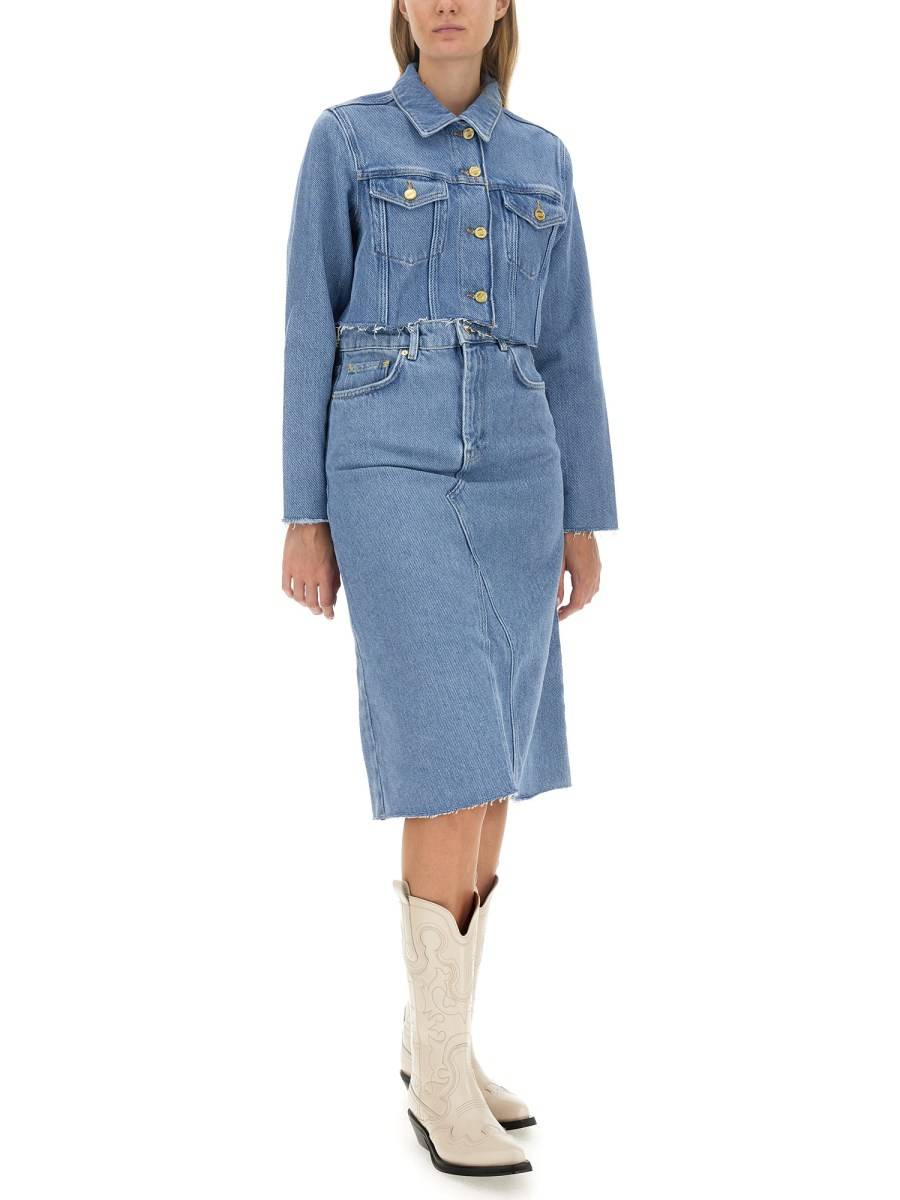 GANNI GONNA MIDI IN DENIM DI COTONE