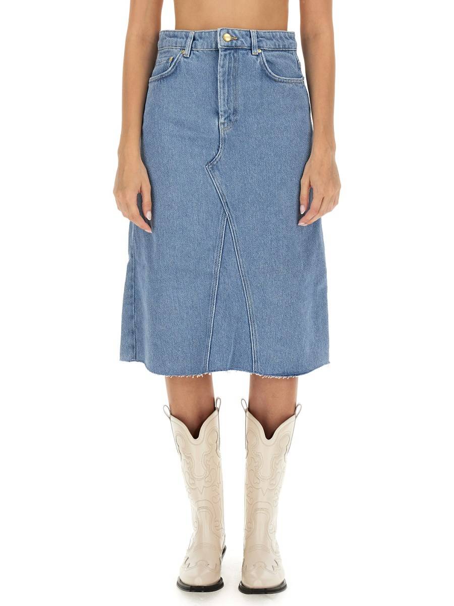 GANNI GONNA MIDI IN DENIM DI COTONE