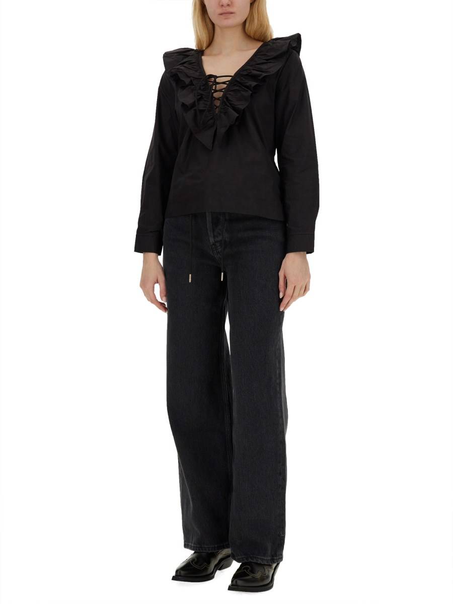 GANNI JEANS CON COULISSE IN DENIM DI COTONE