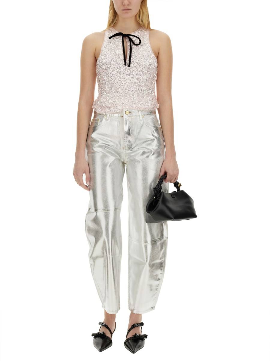 GANNI JEANS STARY IN DENIM ARGENTATO