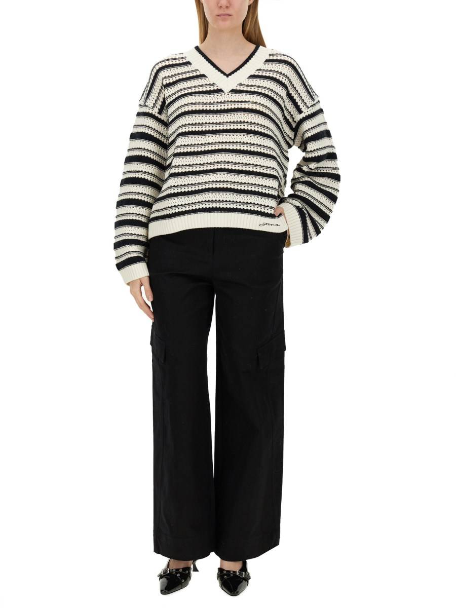 GANNI MAGLIA IN COTONE CON SCOLLO A V