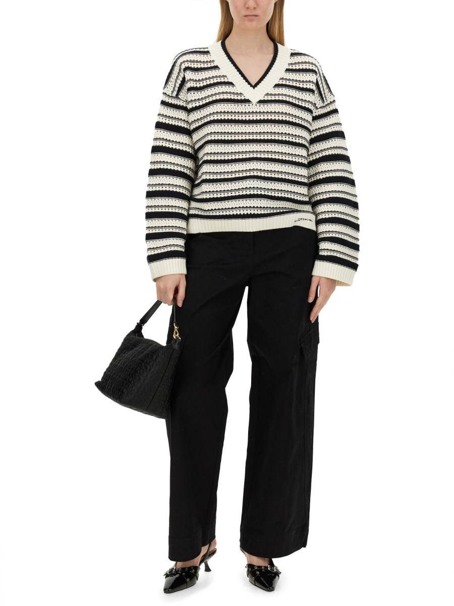 GANNI PANTALONE HERRINGBONE IN COTONE