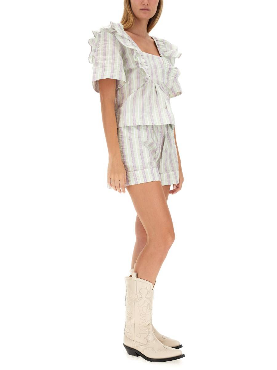 GANNI SHORT IN POPELINE DI COTONE CON MOTIVO RIGA