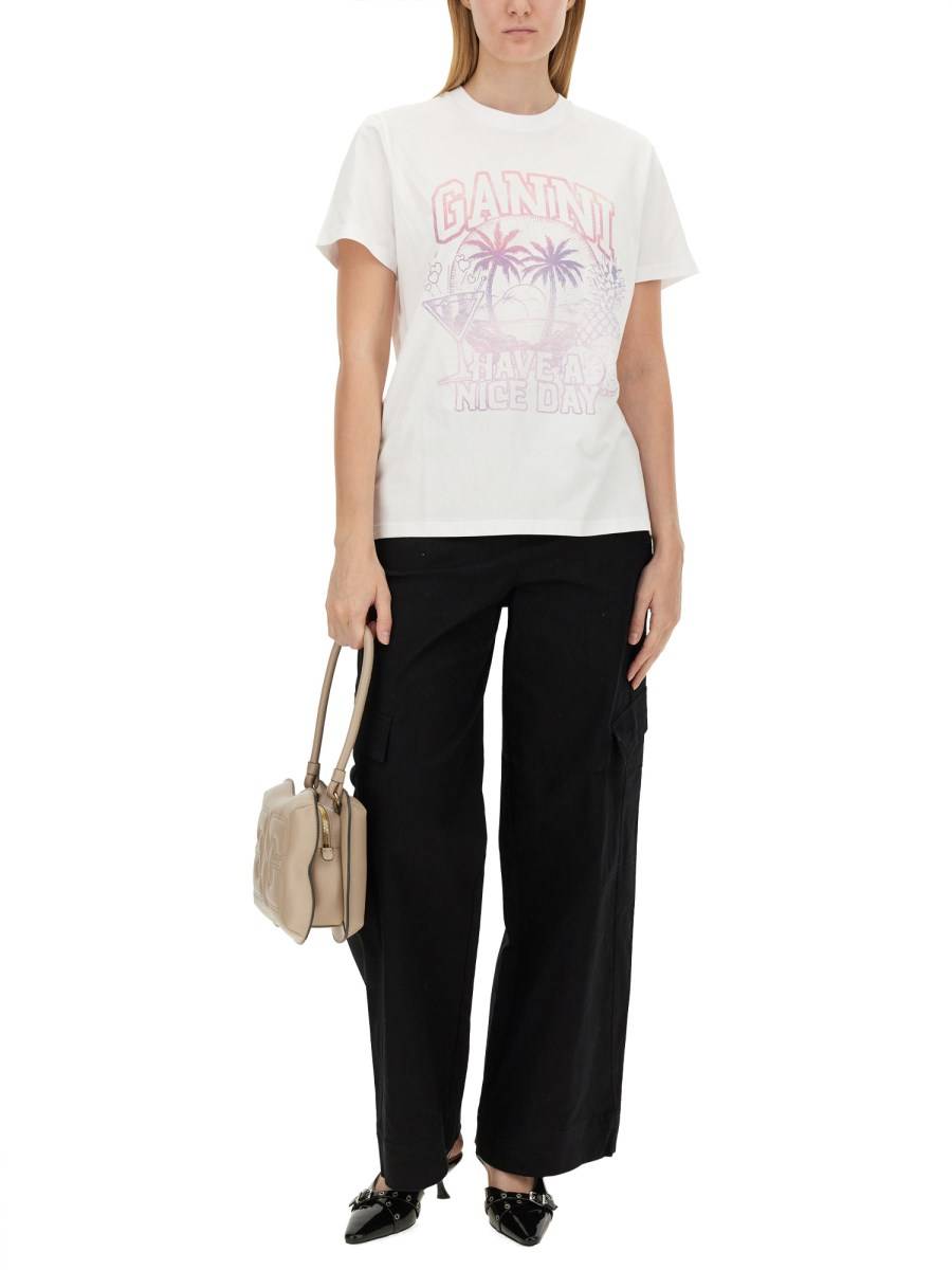 GANNI T-SHIRT IN JERSEY DI COTONE CON STAMPA LOGO