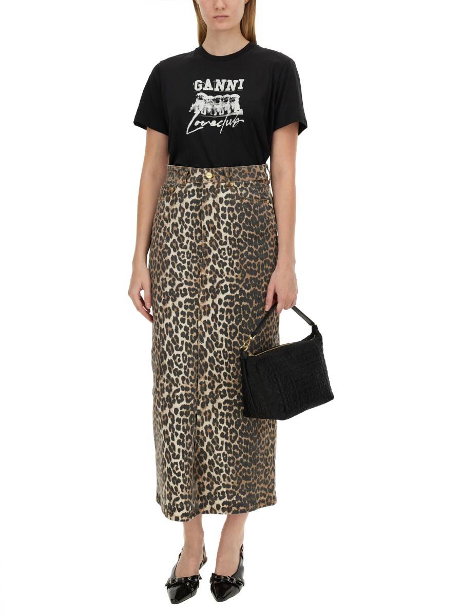 GANNI T-SHIRT IN JERSEY DI COTONE CON STAMPA LOGO