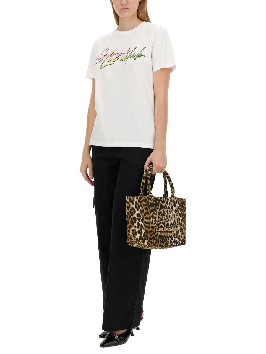 GANNI T-SHIRT IN JERSEY DI COTONE CON STAMPA LOGO