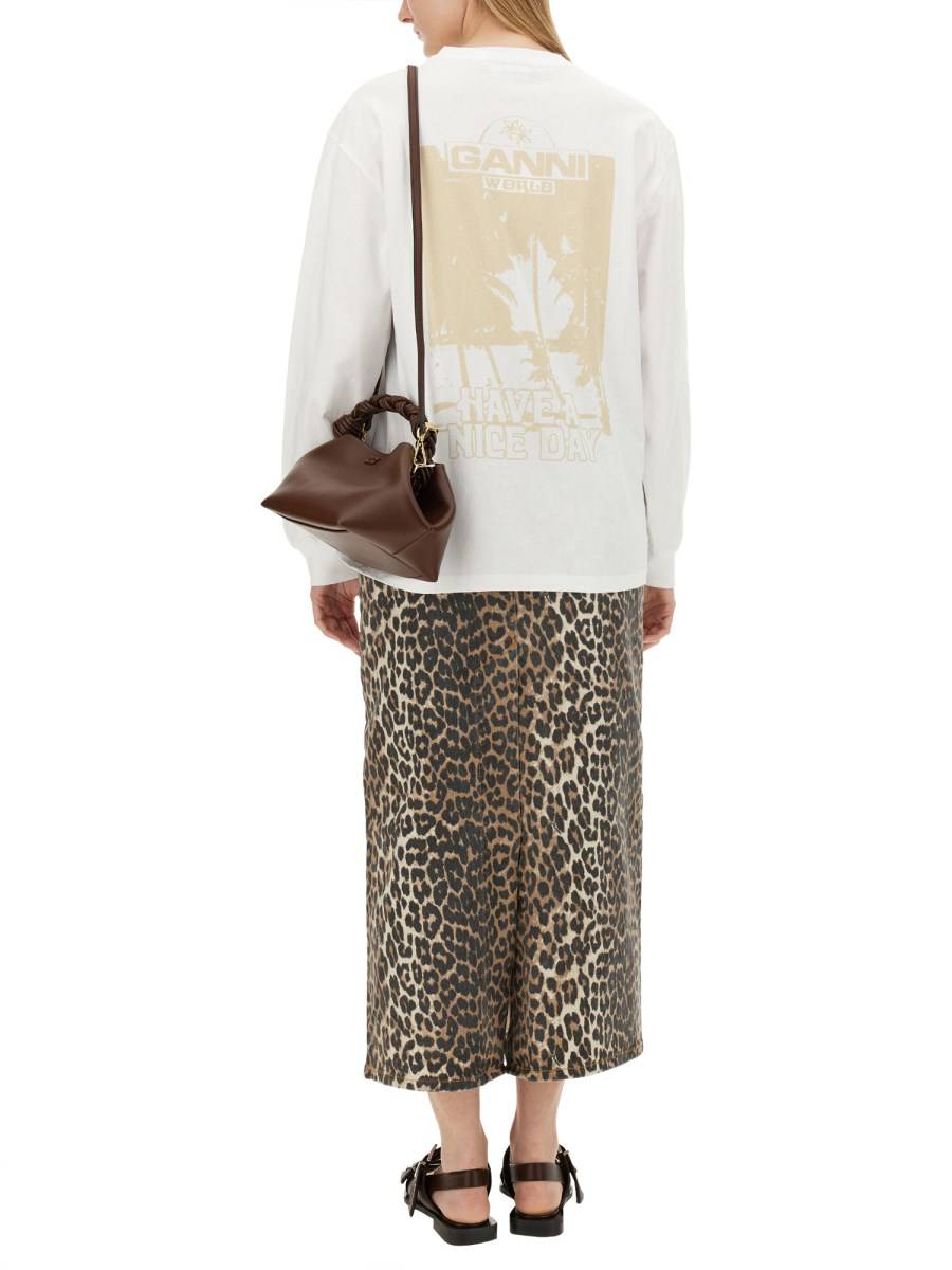 GANNI T-SHIRT IN JERSEY DI COTONE CON STAMPA LOGO
