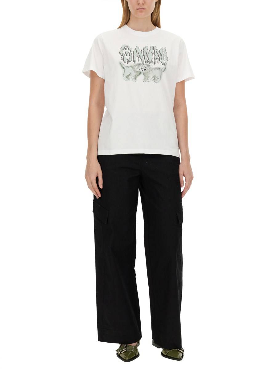 GANNI T-SHIRT IN JERSEY DI COTONE CON STAMPA LOGO