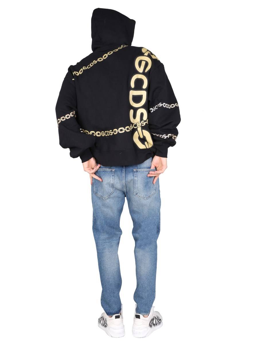 GCDS FELPA "CHAIN" IN JERSEY DI COTONE CON CAPPUCCIO