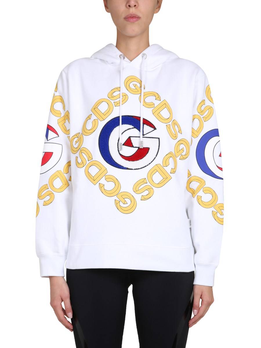 GCDS FELPA COLLEGE IN COTONE CON CAPPUCCIO E LOGO