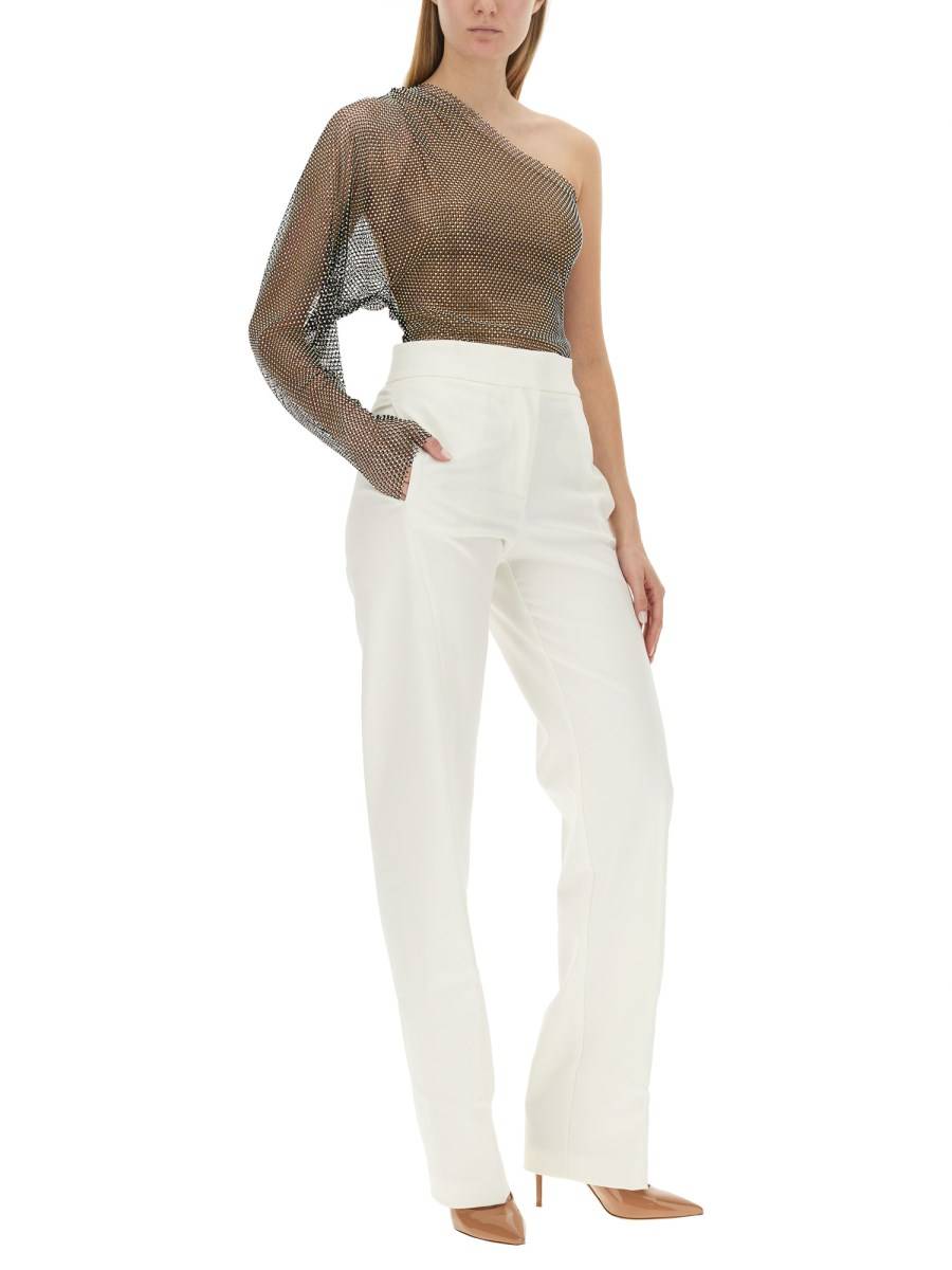 GENNY TOP MONOSPALLA IN MESH CON CRISTALLI