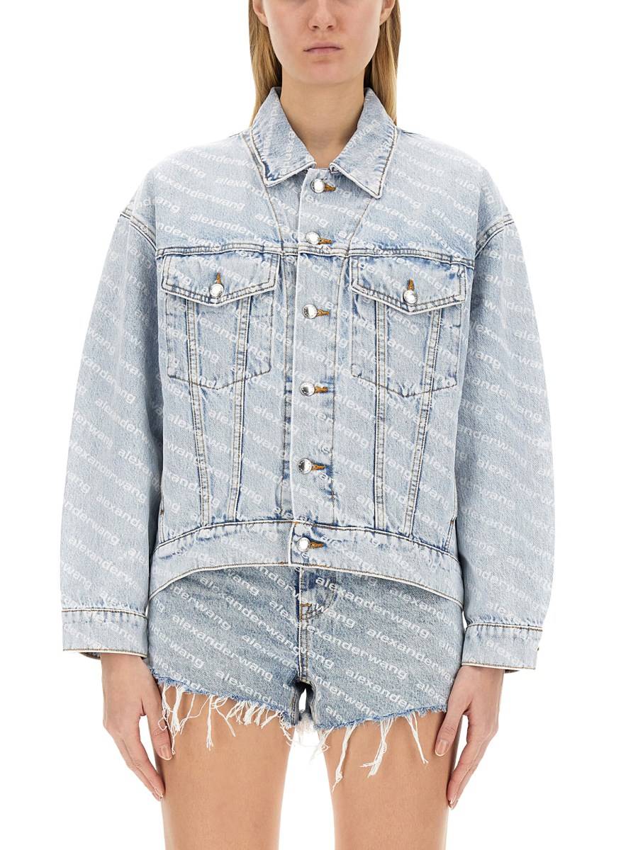 ALEXANDERWANG.T GIACCA IN DENIM DI COTONE CON SPALLE ARROTONDATE E LOGO ALL OVER