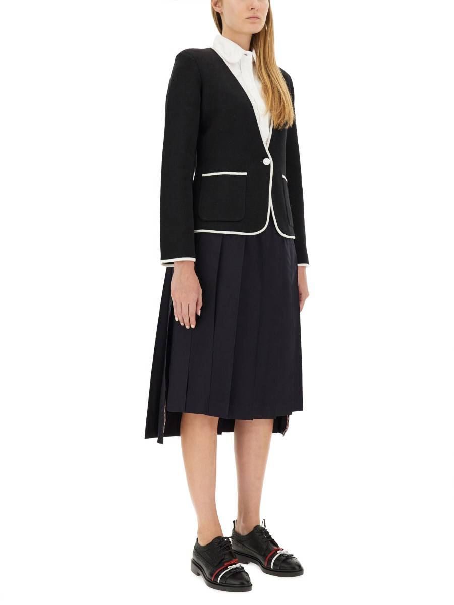 THOM BROWNE GIACCA MONOPETTO SENZA COLLO IN LANA MERINO