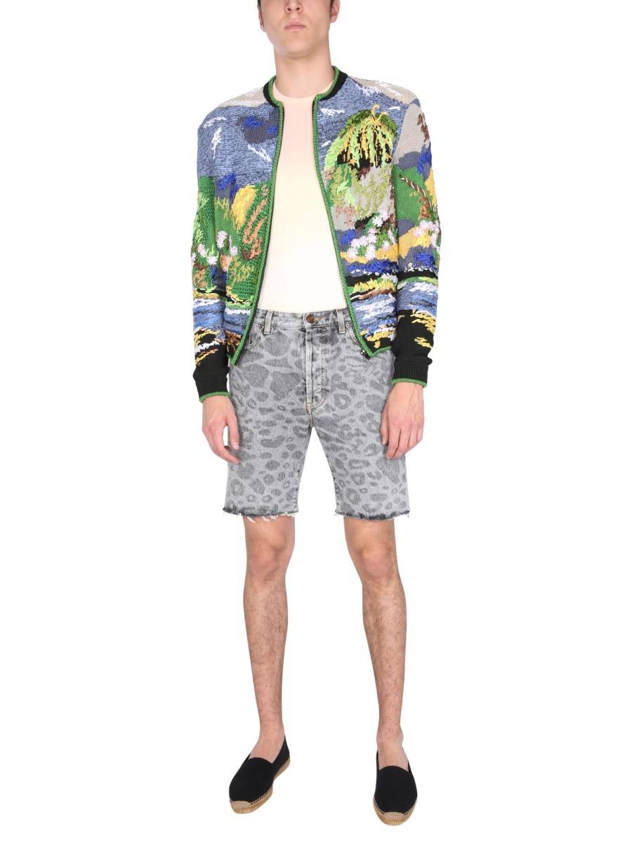SAINT LAURENT GIUBBOTTO TEDDY IN JACQUARD CON RICAMO TROPICAL PARADISE