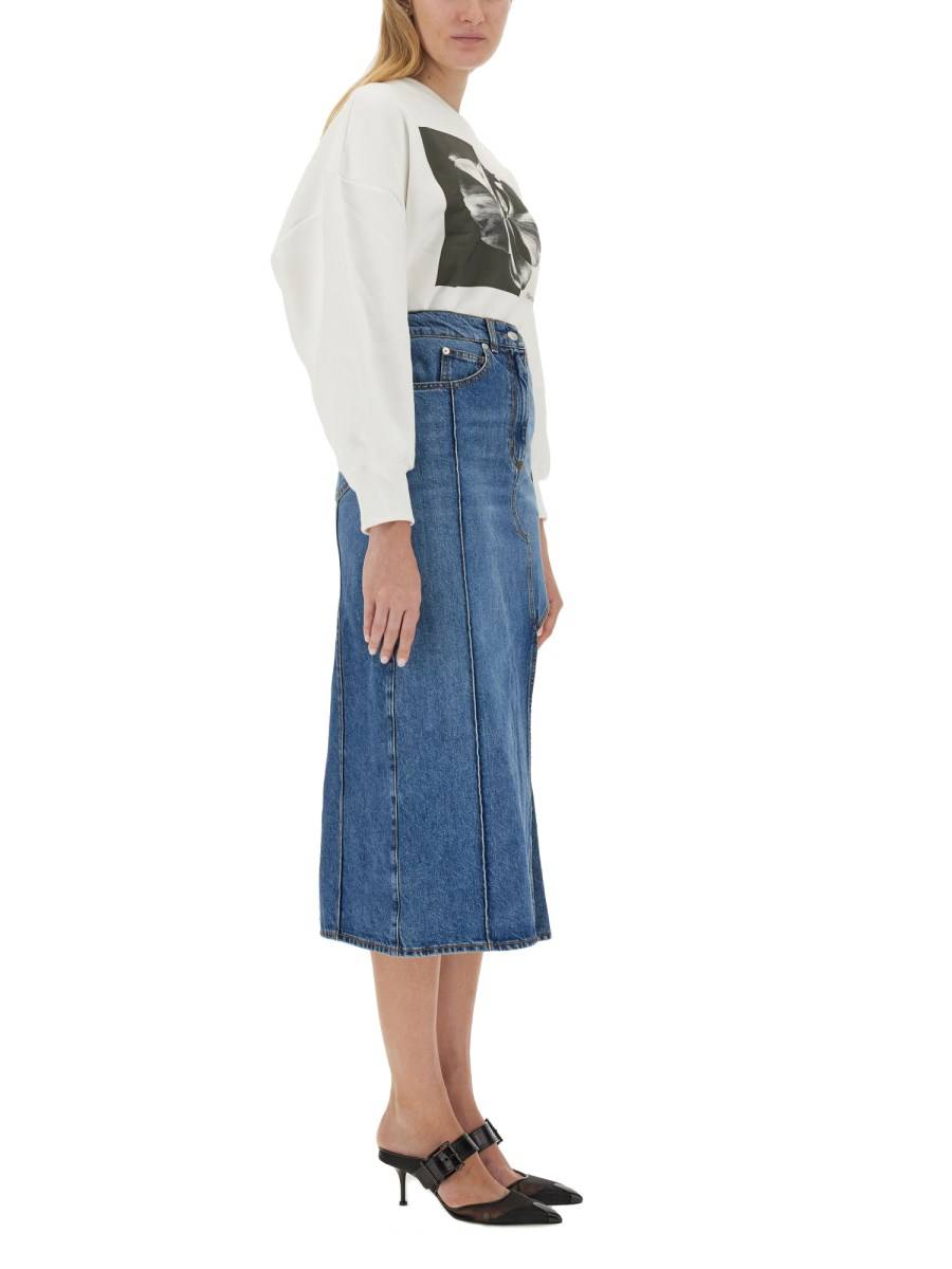 ALEXANDER McQUEEN GONNA A TUBINO CON CUT-OUT IN DENIM DI COTONE