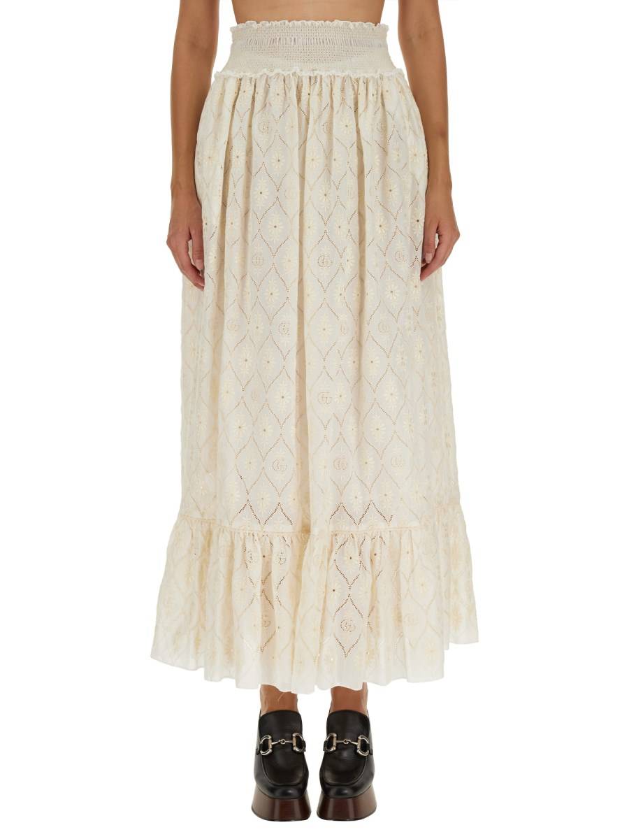 GUCCI GONNA IN BRODERIE ANGLAISE FLOREALE CON DOPPIA G