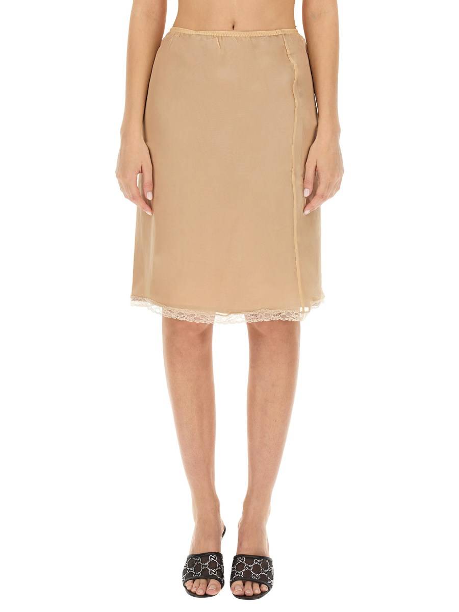 GUCCI GONNA IN CHIFFON DI SETA CON FINITURE IN PIZZO
