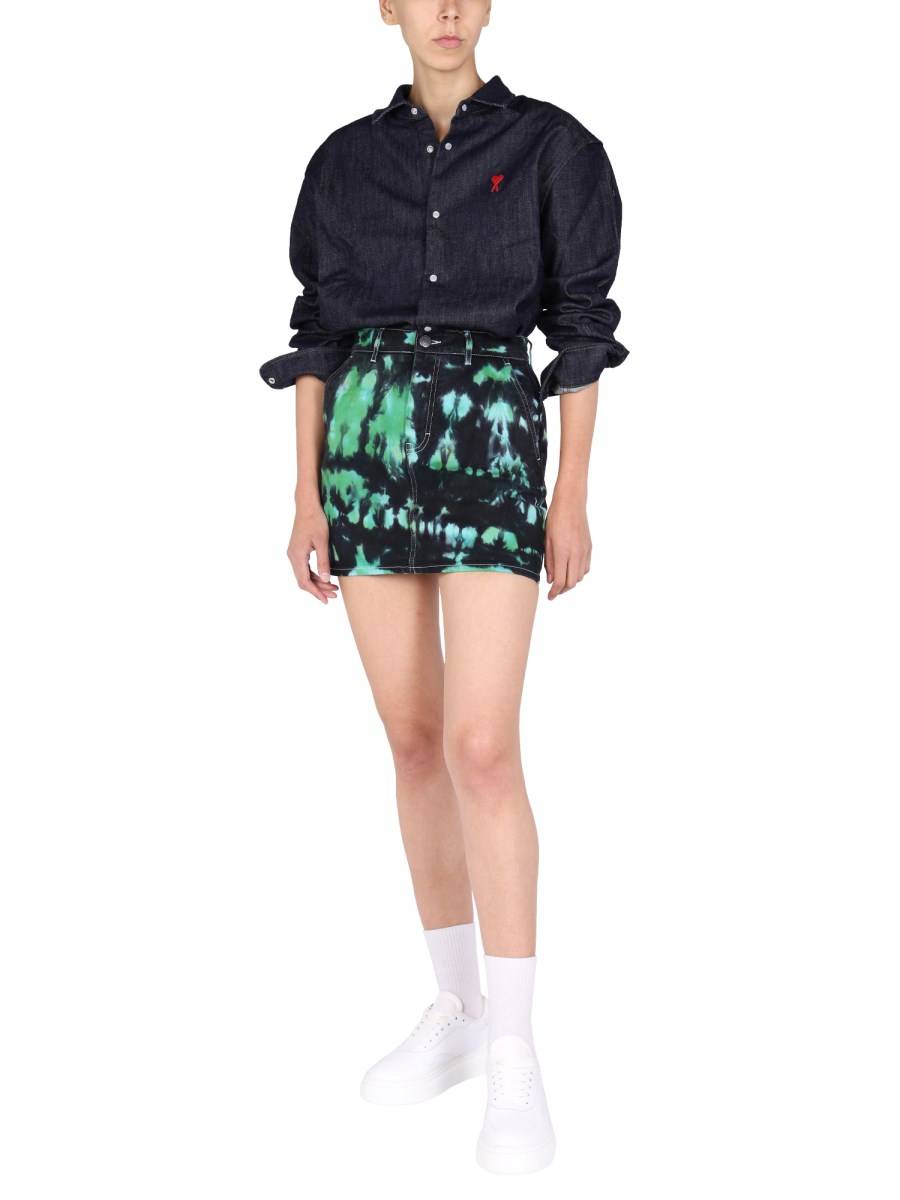 AMI PARIS GONNA IN DENIM DI COTONE CON STAMPA TIE DYE