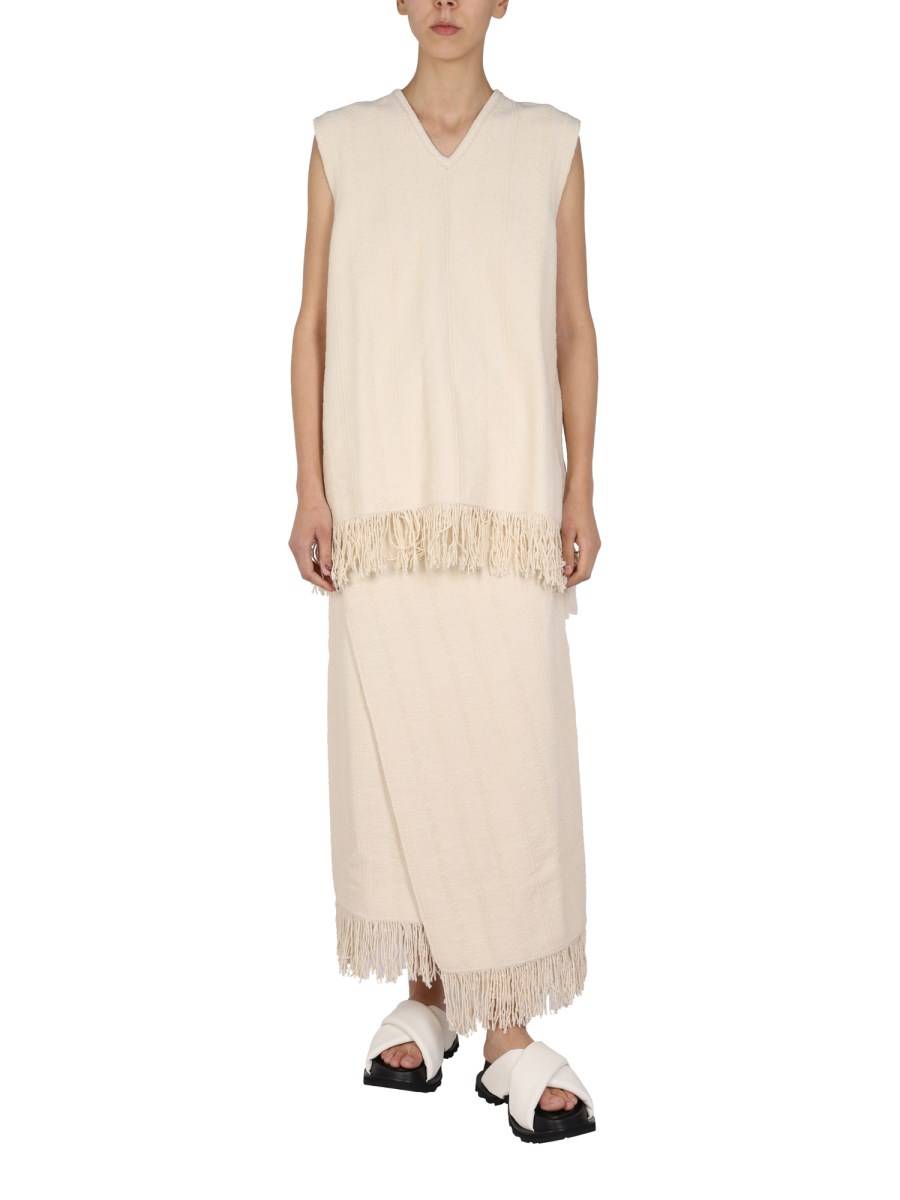 JIL SANDER GONNA IN MISTO COTONE E LINO A PORTAFOGLIO