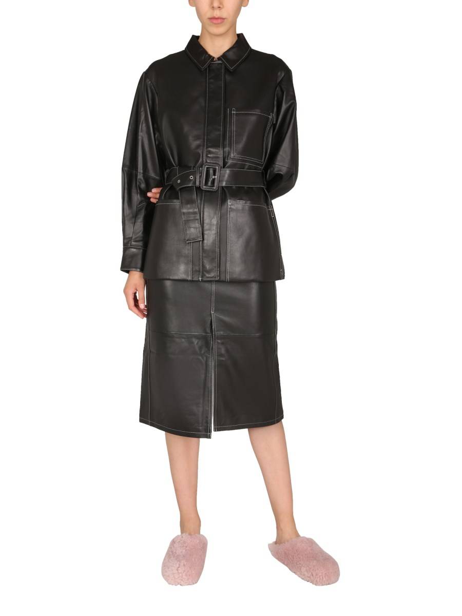 PROENZA SCHOULER WHITE LABEL GONNA IN NAPPA DI PELLE CON SPACCO E IMPUNTURE A CONTRASTO