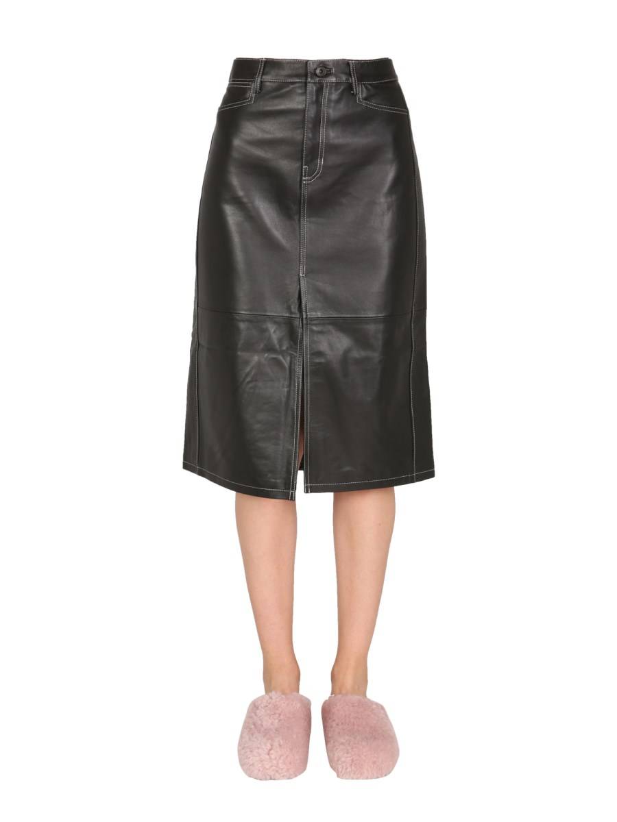 PROENZA SCHOULER WHITE LABEL GONNA IN NAPPA DI PELLE CON SPACCO E IMPUNTURE A CONTRASTO