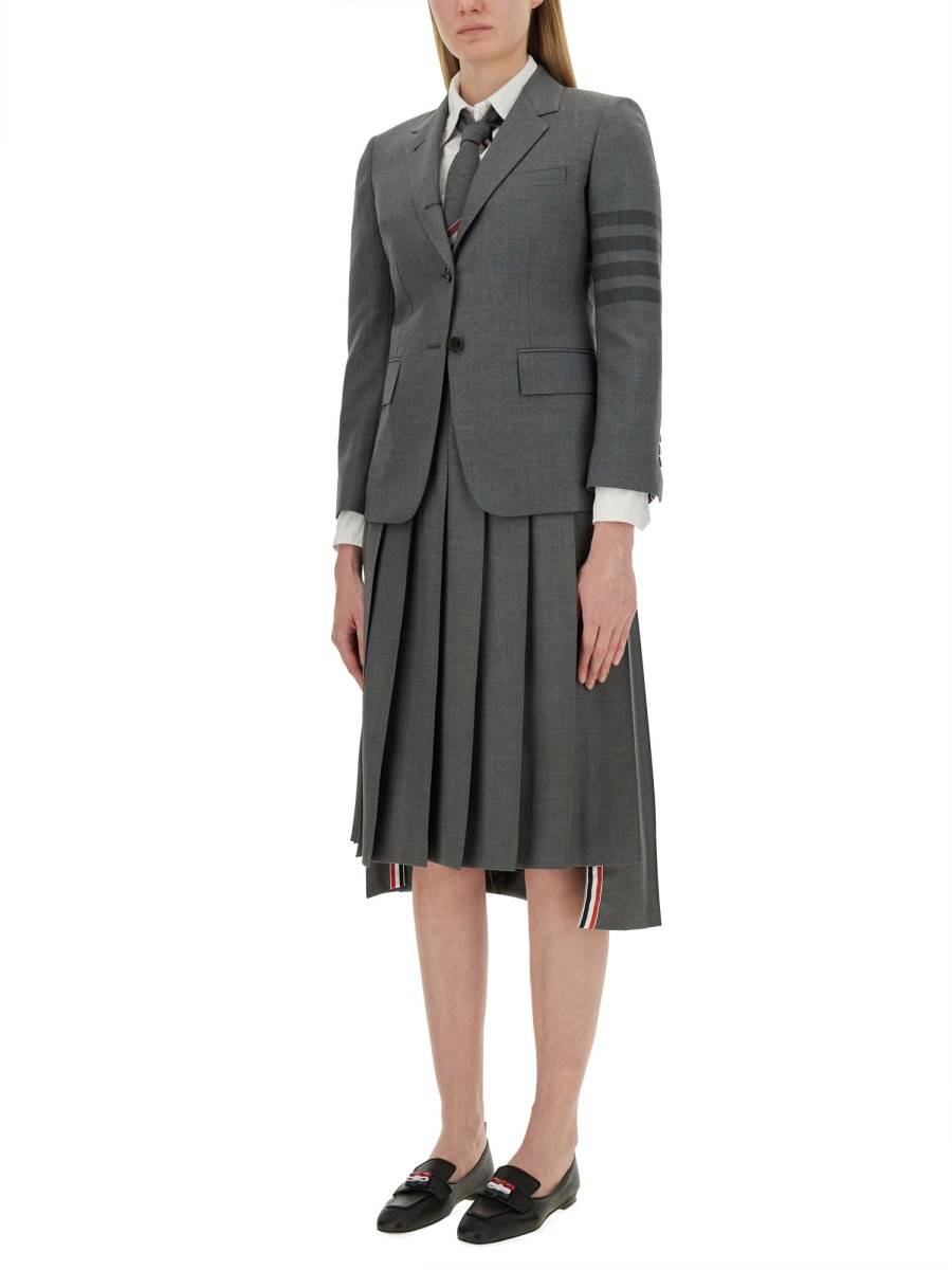 THOM BROWNE GONNA MIDI A PIEGHE DROPPED IN TWILL DI LANA SUPER 120’S