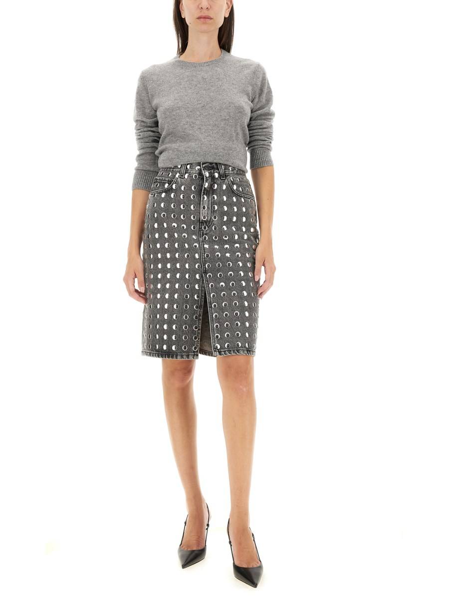 HAIKURE GONNA MIDI CON SPACCO E BORCHIE IN DENIM DI COTONE