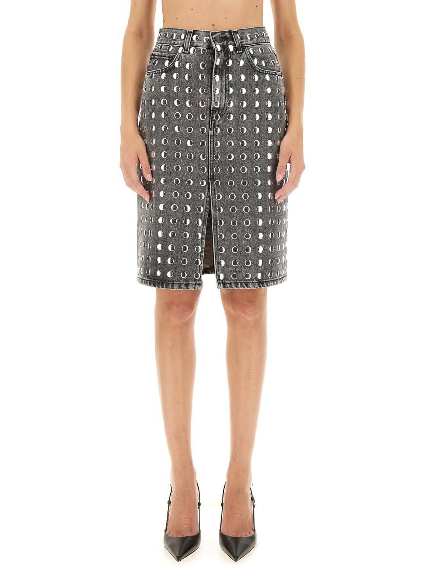 HAIKURE GONNA MIDI CON SPACCO E BORCHIE IN DENIM DI COTONE