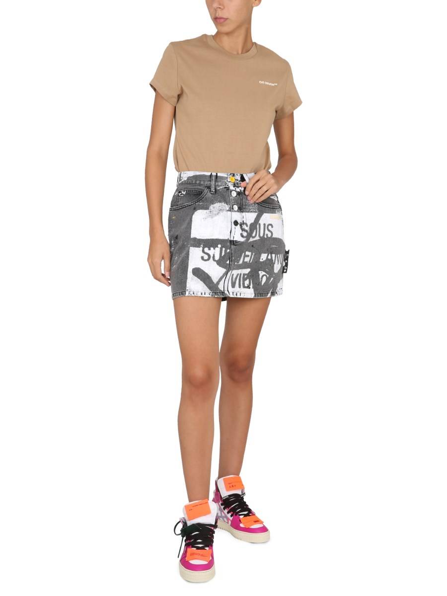 OFF-WHITE GONNA MINI IN DENIM DI COTONE CON STAMPA GRAFICA