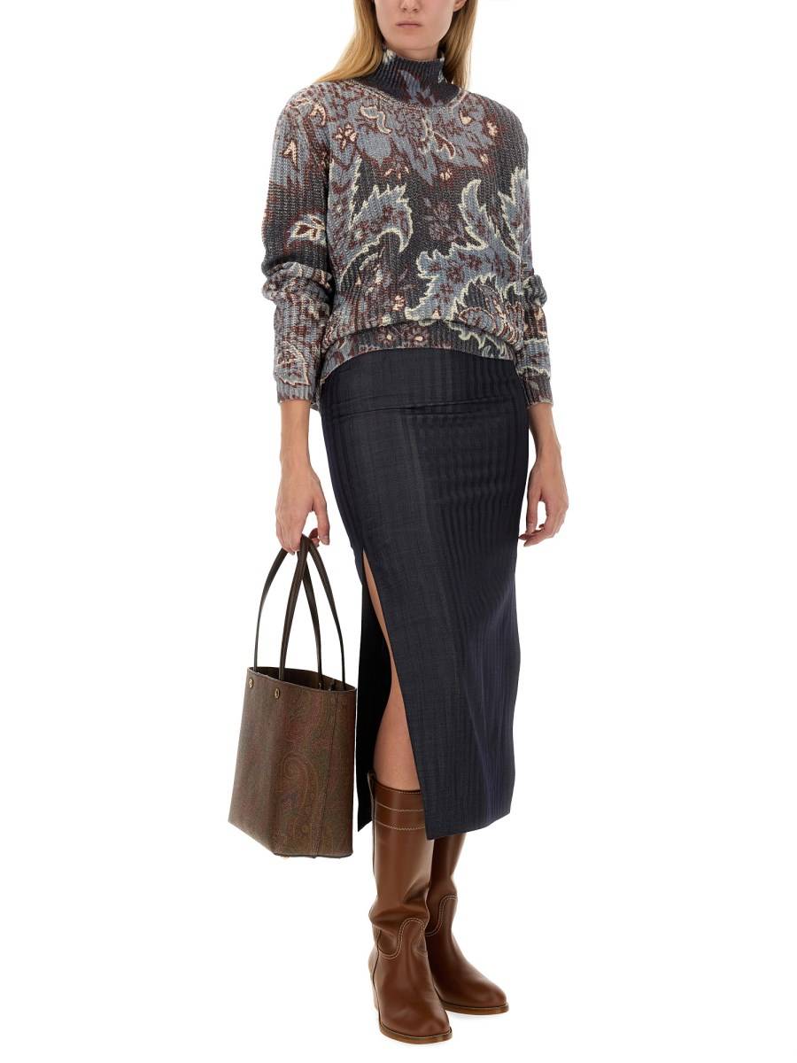 ETRO GONNA TUBINO IN MISTO LANA CON SPACCO LATERALE