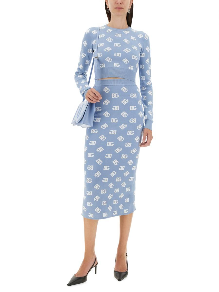 DOLCE & GABBANA GONNA TUBINO IN VISCOSA LOGO JACQUARD