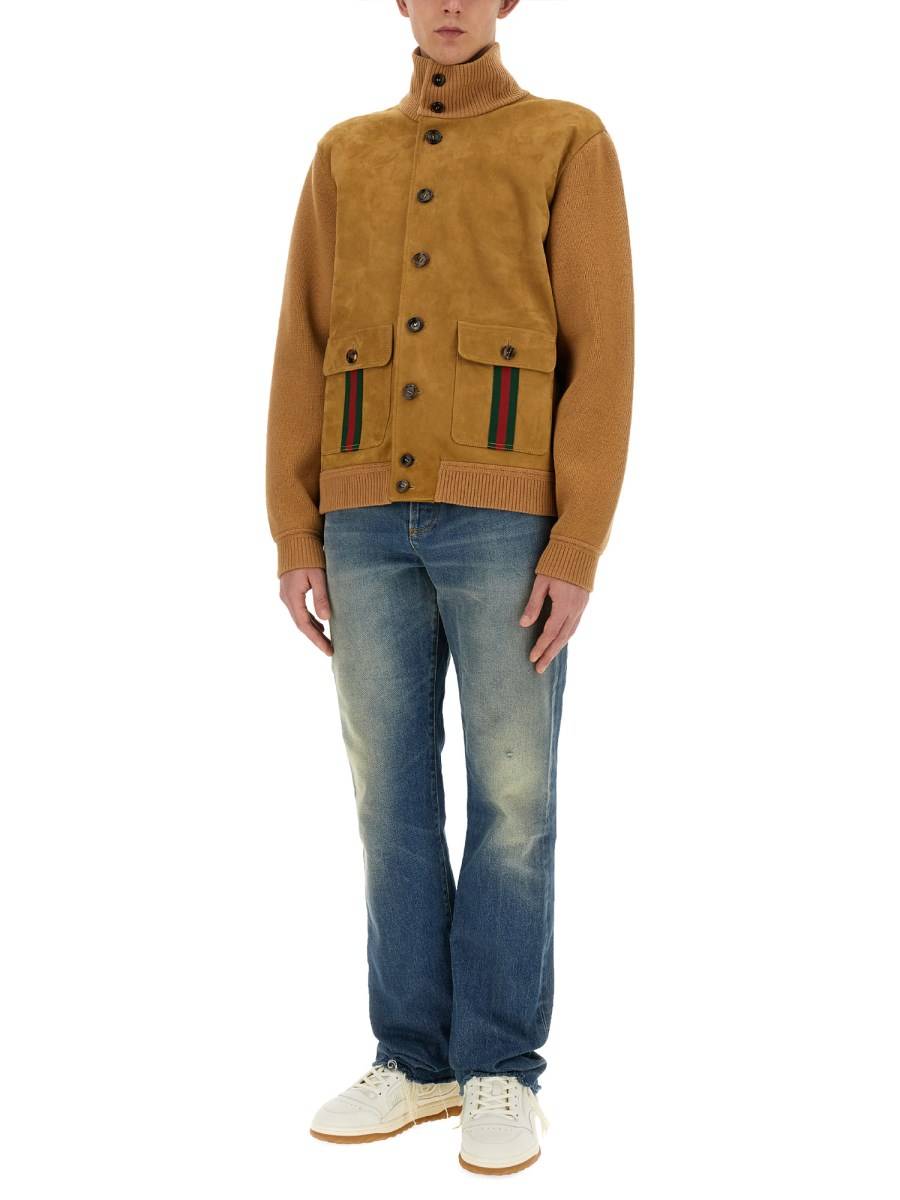 GUCCI BOMBER IN PELLE SCAMOSCIATA CON DETTAGLI WEB