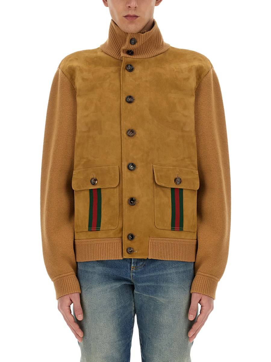 GUCCI BOMBER IN PELLE SCAMOSCIATA CON DETTAGLI WEB